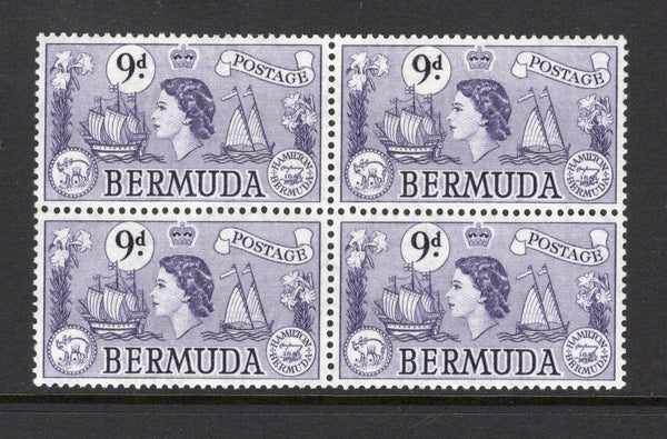 BERMUDA - 1953 - MULTIPLE: 9d violet QE2 issue, a fine unmounted mint block of four. (SG 143b)  (BER/39361)