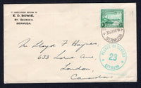 BERMUDA - 1941 - CENSORED MAIL & RATE: Unsealed cover franked with single 1936 ½d bright green GV issue (SG 98) tied by ST. GEORGES cds dated 30 JAN 1941, censored with fine strike of 'PASSED BY CENSOR 23 BERMUDA' marking in turquoise on front. Addressed to CANADA.  (BER/39587)
