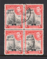 BERMUDA - 1940 - MULTIPLE: ½d on 1d black & red GVI 'Surcharge' issue, a fine used block of four with two strikes of HAMILTON cds dated 21 DEC 1940. (SG 122)  (BER/40218)