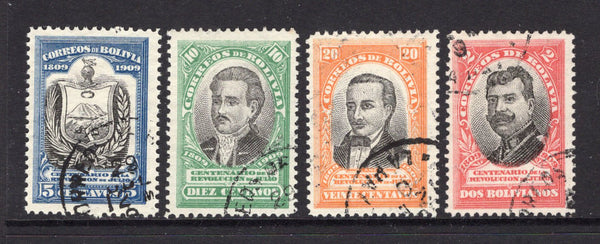BOLIVIA - 1909 - COMMEMORATIVES: 'Centenary of the Revolution' issue the set of four fine cds used. (SG 110/113)  (BOL/18498)