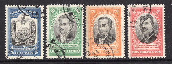 BOLIVIA - 1909 - COMMEMORATIVES: 'Centenary of the Revolution' issue the set of four fine cds used. (SG 110/113)  (BOL/18499)