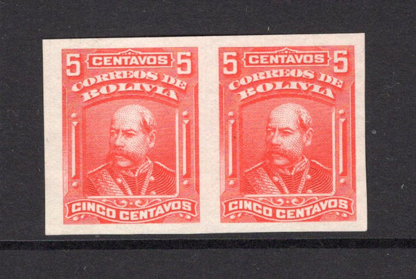 BOLIVIA - 1901 - VARIETY: 5c scarlet 'Portrait' issue a fine unused IMPERF PAIR. (SG 102b)  (BOL/18514)
