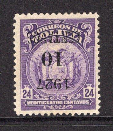 BOLIVIA - 1927 - VARIETY: 10c on 24c bright violet 'Arms' issue a fine mint copy with variety OVERPRINT INVERTED. (SG 193a)  (BOL/2424)