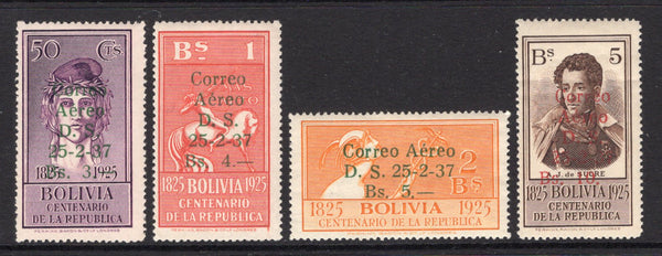 BOLIVIA - 1937 - SURCHARGES: 'Correo Aereo D.S. 25-2-1937' surcharge set of four fine mint. (SG 317/320)  (BOL/2428)