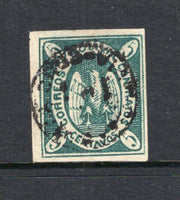 BOLIVIA - 1867 - CONDOR ISSUE: 5c deep green 'Condor' issue, a very fine four margin copy from the original plate, postally used with light cds cancel. (SG 1b)  (BOL/24803)