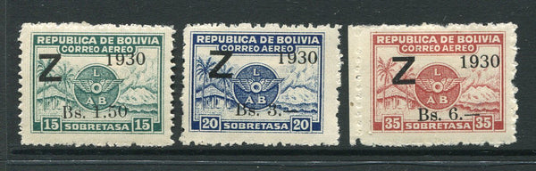 BOLIVIA - 1930 - ZEPPELIN: 'Z 1930' ZEPPELIN overprint issue, the set of three fine mint. (SG 241/243)  (BOL/29019)