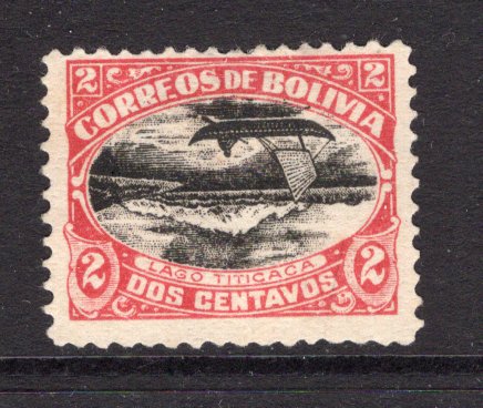 BOLIVIA - 1916 - INVERTED CENTRE: 2c black & rose 'Lake Titicaca' issue a fine unused copy with variety CENTRE INVERTED. Underrated stamp. (SG 144b)  (BOL/35546)
