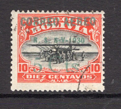 BOLIVIA - 1930 - AIRMAILS: 5c on 10c black & orange red 'Establishment of National Aviation School' AIRMAIL issue with overprint in normal green ink. A fine lightly used copy. (SG 228)  (BOL/35563)