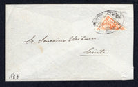 BOLIVIA - Circa 1878 - BISECT: Neat envelope franked with diagonally BISECTED 1878 10c orange 'Book of Law' issue (SG 43a) used as a 5c to pay the internal rate tied by undated oval CANCELADO SUCRE REPUBLICA BOLIVIANA cancel in black. Addressed to CINTI.  (BOL/37236)