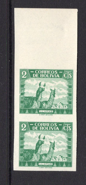 BOLIVIA - 1939 - VARIETY: 2c green 'Llamas' issue, a fine unmounted mint IMPERF PAIR. (SG 346 variety)  (BOL/39615)