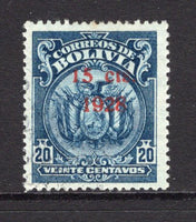 BOLIVIA - 1928 - SURCHARGES: 15c on 20c deep blue 'Perkins Bacon' printing a fine lightly used copy. (SG 211)  (BOL/39703)