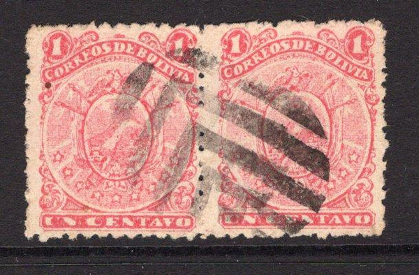 BOLIVIA - 1893 - LITHO ISSUE: 1c rose 'Litho' ARMS issue a fine lightly used pair. (SG 57)  (BOL/7477)