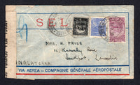 BRAZIL - 1930 - REVOLUTION & END OF THE OLD REPUBLIC: CGA airmail cover franked with 1920 500rs blue 'Industry' definitive, 1929 500rs purple 'Santos Dumont' issue and 1927 2000rs on 10000rs black AIR overprint issue (SG 337, 451 & 472) all tied by PORTO ALEGRE R.G. DO SUL cds's dated 31.X.1930. The cover is censored with black on white 'ABIERTA PELA CENSURA NO RIO GRANDE DO SUL' censor strip due to the revolution of 24th October in which Washington Luis & Prestes were ousted and Getulio Vargas installed a