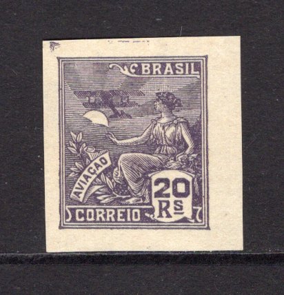 BRAZIL - 1928 - INDUSTRY DEFINITIVES & PROOF: 20rs slate violet 'Industry' issue, a fine IMPERF PROOF on unwatermarked paper. Uncommon. (As SG 319)  (BRA/24651)