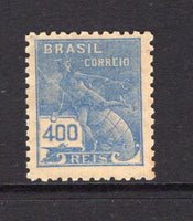 BRAZIL - 1936 - VARIETY: 400rs blue 'Industry' issue, watermarked 'BRASIL CORREIO' with variety STAMP PRINTED ON GUMMED SIDE. A fine mint copy. A very scarce variety. A 2016 B Moorhouse certificate accompanies, the certificate is for a block of four of which this is one of the stamps. (SG 406 variety, RHM #303g)  (BRA/26360)