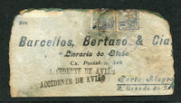 BRAZIL - 1938 - CRASH MAIL: Badly damaged & burned airmail cover from RECIFE to PORTO ALEGRE flown on the Condor Junkers JU52 aeroplane 'Guarany' which crashed near SANTOS on 22nd May while flying the Rio de Janeiro - Porto Alegre route. The cover has two strikes of the straight line 'ACCIDENTE DE AVIAO' handstamp in purple. Scarce.  (BRA/26608)
