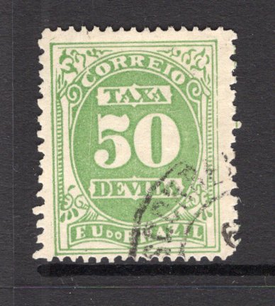 BRAZIL - 1895 - POSTAGE DUE: 50rs yellow green 'Postage Due' issue, compound perf 12½-14 x 11-11½, a fine cds used copy. (SG D181)  (BRA/26725)