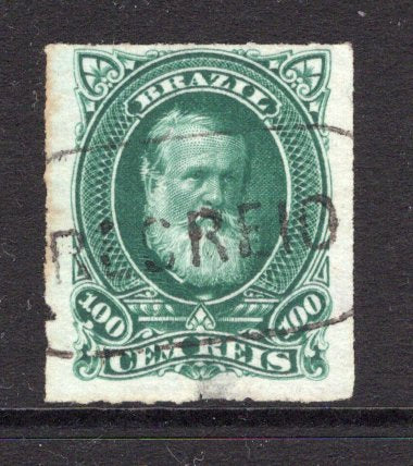 BRAZIL - 1878 - CANCELLATION: 100rs green 'Dom Pedro' issue fine used with excellent strike of oval RECREIO cancel in black. (SG 61)  (BRA/2834)
