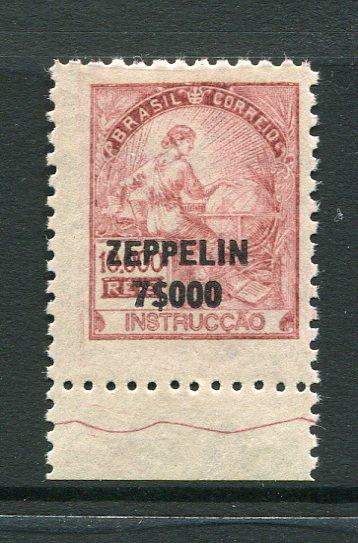 BRAZIL - 1931 - ZEPPELINS: 7000rs on 10000rs claret ZEPPELIN overprint issue a fine mint marginal copy. (SG 512)  (BRA/2876)