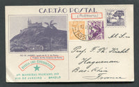 BRAZIL - 1934 - POSTAL STATIONERY: 100r dull violet on grey white 'Exposition' postal stationery view card (H&G 43) with view: 'Rio de Janeiro: Igreja de N.S. da Penha' used with added 1920 100rs orange 'Industry' definitive and 1933 200rs violet (SG 392 & 541) tied by light LARGO DA LAPA TARDE RIO cds dated 13.II. 1934. Addressed to FRANCE. Commercially used from a member of the Brazilian Esperanto League. A rare card in used condition.  (BRA/29989)