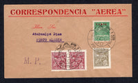 BRAZIL - 1932 - PRIVATE AIRMAIL COMPANIES - VARIG: Printed 'CORRESPONDENCIA AEREA' cover franked with 1920 pair 50rs claret and 200rs grey olive 'Industry' issue and Varig 1927 1300rs green 'VARIG' overprint issue (SG 366, 368 & Sanabria #V2) tied by PELOTAS VARIG cds's dated 6 NOV 1930 with 'M.P.' handstamp in purple alongside. Addressed to PORTO ALEGRE with arrival cds on reverse.  (BRA/31347)