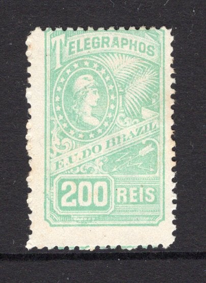 BRAZIL - 1899 - TELEGRAPH ISSUE: 200rs blue green 'Liberty Head' TELEGRAPH issue, a fine mint copy. (Barefoot #10)  (BRA/34102)