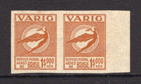 BRAZIL - 1931 - PRIVATE AIRMAIL COMPANIES - VARIG: 1000rs yellow brown on light buff 'Icarus' issue, a fine side marginal IMPERF PROOF PAIR on thin ungummed paper. Very scarce. Unrecorded in either RHM or Sanabria. (As Sanabria V21)  (BRA/36284)