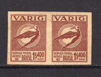 BRAZIL - 1931 - PRIVATE AIRMAIL COMPANIES - VARIG: 1400rs purple brown on straw 'Icarus' issue, a fine IMPERF PROOF PAIR on thin ungummed paper. Very scarce. Unrecorded in either RHM or Sanabria. (As Sanabria V22)  (BRA/36287)