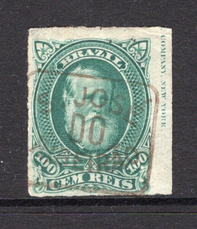 BRAZIL - 1878 - CANCELLATION: 100rs green 'Dom Pedro' issue with imprint at left used with good complete strike of boxed S. JOSE DO RIBEIRAO cancel in black. (SG 61)  (BRA/38618)