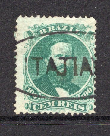 BRAZIL - 1866 - CANCELLATION: 100rs green 'Dom Pedro' issue used with good large part strike of oval ITATIAYA cancel in black. (SG 47a)  (BRA/38626)