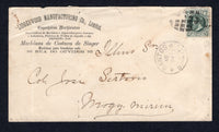 BRAZIL - Circa 1884 - SMALL DOM PEDROS: Cover franked with single 1882 100rs myrtle green small 'Dom Pedro' issue, type 2 (SG 74b) tied by dumb 'Cork' cancel with SANTOS cds alongside. Addressed to MOGY-MIRIM.  (BRA/38643)