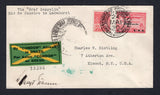 BRAZIL - 1930 - ZEPPELIN: Cover with typed 'Via "Graf Zeppelin" Rio de Janeiro to Lakehurst' at top franked with 1920 300rs rose red 'Industry' issue and 1930 10,000rs carmine CONDOR 'Zeppelin' issue with 'GRAF ZEPPELIN USA' overprint (SG 333 & Sanabria #Z7) tied by RIO DE JANEIRO 'Condor' cds dated 24 MAI 1930. Flown on the first 'Sudamerikafahrt' with 'By Condor Airmail in Brazil' airmail label tied by large RECIFE 'Condor' transit cds dated 28 MAI 1930 on front. Addressed to USA with green LAKEHURST 'Ze