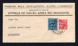 BRAZIL - 1932 - PRIVATE AIRMAIL COMPANIES - VARIG - FIRST FLIGHT: Printed 'Primeira Mala Aerea Porto Alegre - Livramento. Inauguracao da Linha da. Empreza de Viacao Aerea Rio Grandense' envelope franked with 1929 200r rose red 'Industry' issue & Varig 1932 500r ultramarine on blue (SG 313 & Sanabria #V29) tied by PORTO ALEGRE cds dated 19 APR 1932. Addressed to LIVRAMENTO with arrival cds on reverse. (Muller #166)  (BRA/40444)