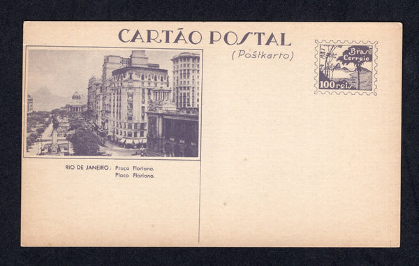 BRAZIL - 1933 - POSTAL STATIONERY: 100r dull violet on grey white 'Exposition' postal stationery view card (H&G 43) with view: 'Rio de Janeiro: Praca Floriano' Unused.  (BRA/40617)