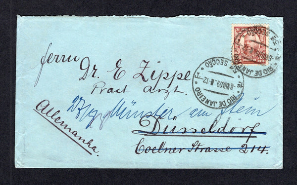 BRAZIL - 1909 - PORTRAIT ISSUE: Cover franked with single 1906 700rs red brown 'Portrait' issue (SG 273) tied by RIO DE JANEIRO cds's dated 8 VIII 1909. Addressed to GERMANY. A fine single franking.  (BRA/41388)