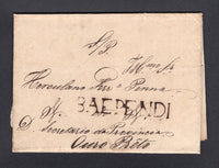 BRAZIL - 1837 - PRESTAMP: Complete folded letter with manuscript 'S.P.' (Servicio Publico) at top sent by the Justice of the Peace of Baependi in Minas Gerais state with fine strike of straight line 'BAEPENDI' marking in brown. Addressed to the 'Secretaria da Provincia' in OURO PRETO. Fine & scarce. (RHM #P-MG-05)  (BRA/41505)