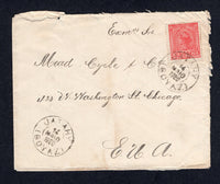 BRAZIL - 1920 - CANCELLATION: Cover franked with single 1918 100rs rose red (SG 292Aa) tied by fine JATAHY (GOYAZ) cds with second strike alongside. Addressed to USA with N.P.- RIO 2A T VOLTA railway transit cds on reverse. Cover is roughly opened at top & side.  (BRA/8174)
