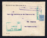 BRAZIL - 1942 - AIRMAIL: Cover franked with single 1920 400rs ultramarine 'Industry' issue (SG 395) tied by large boxed JOAO PESSOA PARAIBA DE NORTE BRASIL cancel in green dated 5 NOV 1942 with second strike alongside. Addressed to SAO LEOPOLDO, RIO GRANDE DO SUL with fine strike of boxed 'CORREIO AEREO MILITAR' cachet in purple on front. This cover was flown by the state owned airmail service run by the National Air force. Roughly opened but scarce.  (BRA/8256)