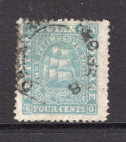BRITISH GUIANA - 1862 - CLASSIC ISSUES: 4c blue 'Ship' issue on thin paper perf 12½ - 13, a fine used copy with DEMERARA cds cancel dated 8 SEP 1868. Scarce used with a dated cancel. (SG 53)  (BRG/37451)