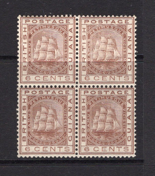 BRITISH GUIANA - 1882 - MULTIPLE: 6c brown 'Ship' issue, watermark 'Crown CA', a fine mint block of four. (SG 173)  (BRG/6440)