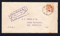 BRITISH HONDURAS - 1919 - CANCELLATION: Cover franked with single 1913 3c orange GV issue (SG 103) tied by fine ORANGE WALK cds. Addressed to USA with BELIZE transit cds on reverse.  (BRH/18099)