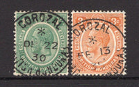 BRITISH HONDURAS - 1922 - CANCELLATION: 1c green and 3c orange GV issue both used with fine central strikes of COROZAL cds dated 1930 & 1935 respectively. (SG 126 & 129)  (BRH/27533)