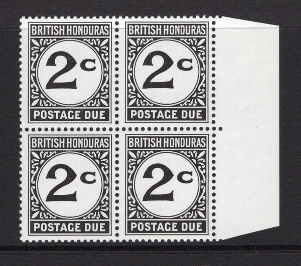 BRITISH HONDURAS - 1965 - POSTAGE DUE & MULTIPLE: 2c black 'Postage Due' issue, a fine unmounted mint side marginal block of four. (SG D4)  (BRH/28865)