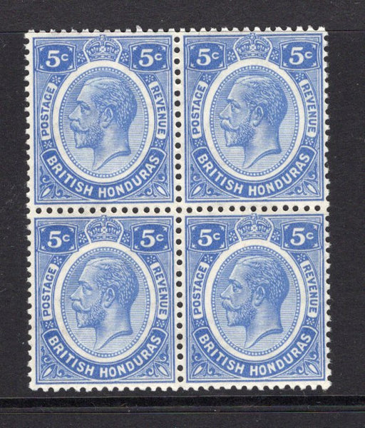 BRITISH HONDURAS - 1922 - MULTIPLE: 5c milky blue GV issue, a fine mint block of four. (SG 131a)  (BRH/34861)