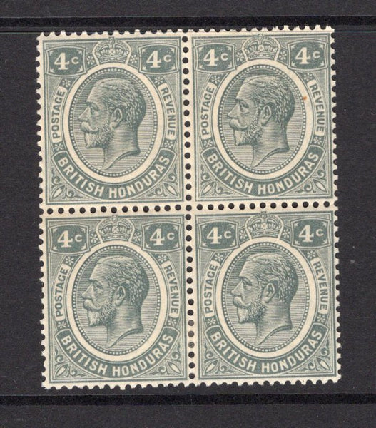 BRITISH HONDURAS - 1922 - MULTIPLE: 4c grey GV issue, a fine mint block of four. (SG 130)  (BRH/34862)