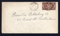 BRITISH HONDURAS - 1923 - CANCELLATION: Cover franked with pair 1922 2c brown GV issue (SG 127) tied by two fine strikes of COROZAL cds dated OCT 3 1923. Addressed to USA with BELIZE transit cds on reverse.  (BRH/37135)