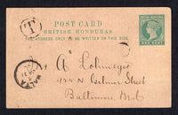 BRITISH HONDURAS - 1902 - POSTAL STATIONERY & ILLEGAL USE: 1c green on buff QV postal stationery card (H&G 7) datelined 'Belize, Brit Hond. Janu 10th 1902' seemingly sent by ship to Malta and posted in Malta with 'O' handstamp by stamp and 'T' in circle TAX marking with MALTA cds dated JAN 31 1902 struck away from stamp impression. Addressed to USA with arrival cds dated FEB 14 1902 on reverse. A highly unusual use.  (BRH/39872)