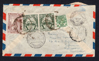 BURMA - 1947 - REGISTRATION & DESTINATION: Registered airmail cover franked on reverse with 1948 8a brown and pair 3½a grey green plus 1949 6p green (SG 87, 93 & 101) tied by RANGOON G.P.O. cds's with RANGOON registration label on front. Addressed to 'Cpl Mortlery Tripoli - Squadron signals, Commando Truppe, Tripoli N.Africa, M.E.L.F.I.' with Italian TRIPOLI CORRISP E PACCHI (R) and British FIELD POST OFFICE 656 arrival cds's. FPO 656 was located at TOBRUK in TRIPOLI. Additional 'A.V.2.' marking on front p