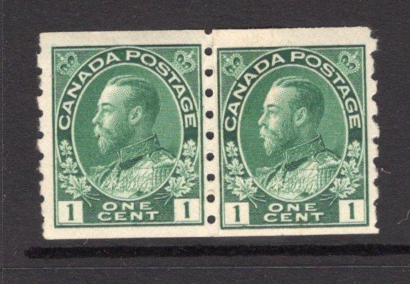 CANADA - 1912 - COIL ISSUE: 1c blue green GV 'Admiral' issue a fine mint COIL pair Imperf x perf 8. (SG 220)  (CAN/11474)