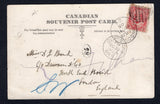 CANADA - 1905 - CANCELLATION: Black & white PPC 'Jack Fish Tunnel Lake Superior (looking East) on Canadian Pacific Railway' franked on message side with 1903 2c rose carmine EVII issue (SG 176) tied by dumb 'Bars' cancel with GLADSTONE MAN cds alongside. Addressed to UK with arrival cds on front.  (CAN/18388)